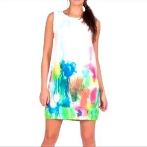 AB Nahlik Vintage Linen Dress Size Small 36 Floral Watercolor Oil Paint Pockets